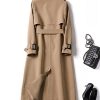 Women's Double Breasted Long Trench Coat Belted Notch Lapel Overcoat Windproof Classic Outerwear