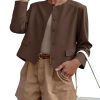 Womens Balloon Long Sleeve Blazer Cropped Collarless Button Down Suit Jackets Business Casual Fall Outerwear