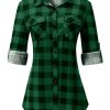 Plaid Button Down Shirts for Women Long Sleeve Roll Up Checkered Blouse Tops 2025 Fall Outfits