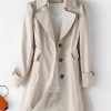 Women's Single Breasted Mid-Length Trench Coat Puff Sleeve Lapel Overcoat Windproof Classic Outerwear