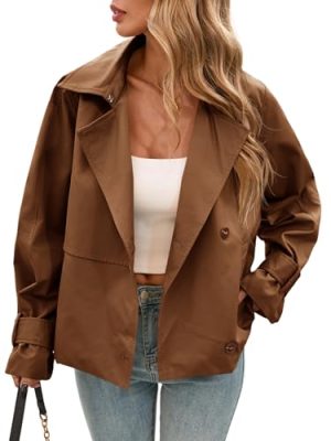 Womens Cropped Trench Coat Short Single Breasted Jackets Lightweight Casual Outerwear
