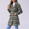 Women's 2025 Winter Notched Lapel Pea Coat Classic Buffalo Checks Double Breasted Plaid Coat