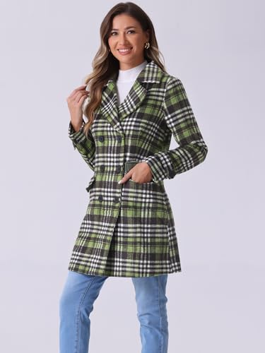 Women's 2025 Winter Notched Lapel Pea Coat Classic Buffalo Checks Double Breasted Plaid Coat