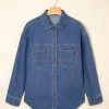 Women Denim Shirts Oversized Long Sleeve Button Down Blouse V Neck Casual Top Shackets