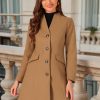 Women's Winter Overcoat Pea Coat Elegant V Neck Single Breasted Coat Outerwear