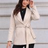 Pea Coats for Women Lapel Collar One Button Winter Overcoat with Belt Trench Coat