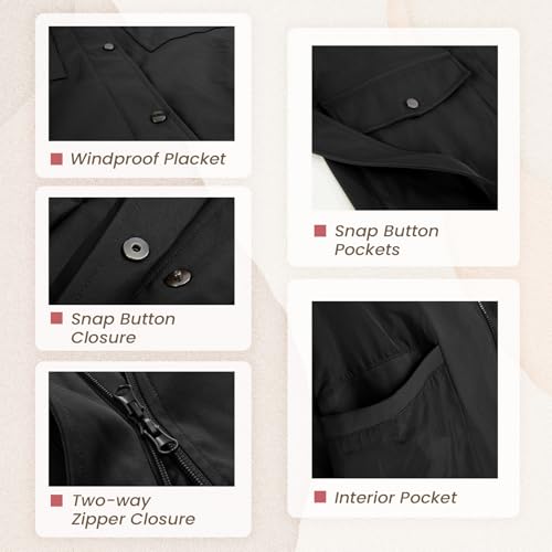 Womens Trench Coat Waterproof Rain Jacket Rain-blocking Brim Detachable Hood Raincoat with Belt Outdoor Travel