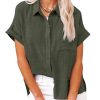 Womens Cotton Linen Button Down Shirts Short Sleeve Dress Shirts Casual Summer Tops Blouses with Pockets