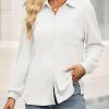 Womens Waffle Knit Button Down Shirts Fall Dressy Casual Long Sleeve V Neck Blouse Loose Fit Work Tops Shacket
