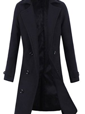 Men Trench Coat Winter Long Jacket Double Breasted Overcoat