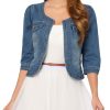 Denim Jacket for Women's Collarless 2025 Cardigan 3/4 Sleeve Crop Jean Jackets