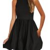 Summer Dresses for Women 2025 Casual Sleeveless Tank Mini Short Dress Crew Neck Bubble Sundress with Pockets