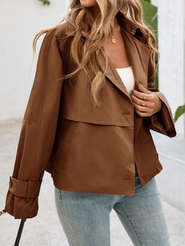 Womens Cropped Trench Coat Short Single Breasted Jackets Lightweight Casual Outerwear