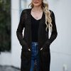 Womens Lightweight Longer Length Cardigan Long Sleeve Casual Crochet Open-Front Sweater with Pockets