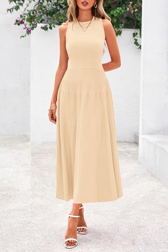 Spring Casual Dresses for Women 2025 Summer Business Work Midi Sleeveless A Line Pleated Cocktail Dress