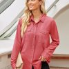 Women's Button Down Denim Shirt Collared Casual Long Sleeve Pocket Tops