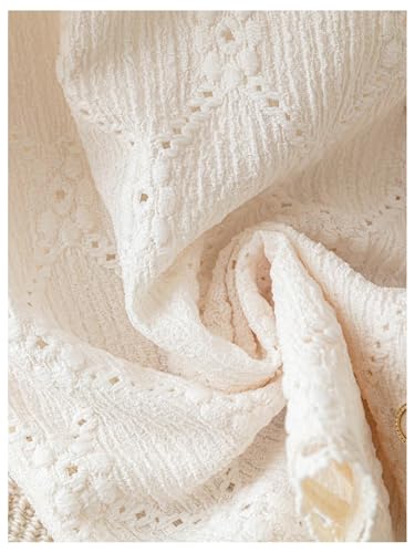 Women's Floral Embroidered Button Down Blouse Frill Trim Short Puff Sleeve V Neck Vacation Shirts