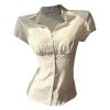 Women's Polka Dots Button Down Shirt Short Sleeve Collar Fitted Blouse Tops Preppy Aesthetic Clothes