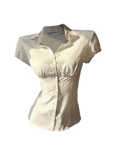 Women's Polka Dots Button Down Shirt Short Sleeve Collar Fitted Blouse Tops Preppy Aesthetic Clothes