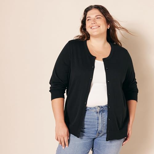 Women's Lightweight Crewneck Cardigan Sweater (Available in Plus Size)