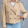 Women Crop Double Breasted Trench Coat Raglan Sleeve Work Office Cropped Jacket With Pockets