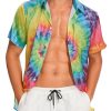 Vintage Shirts for Men Tie Dye Hippie Funny Hawaiian Shirt Button Down Shirts