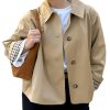 Women Crop Trench Coat Single Breasted Check Lining Lightweight Cropped Jackets Fashion Outerwear