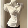 Women's Polka Dots Button Down Shirt Short Sleeve Collar Fitted Blouse Tops Preppy Aesthetic Clothes