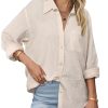 Womens Button Down Shirts Long Sleeve Cotton Gauze Tops Casual Collared Blouses Loose Fit