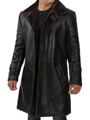 Black Trench Coat Men - Winter Shearling Long Leather Jackets For Men