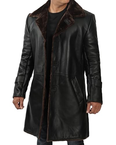 Black Trench Coat Men - Winter Shearling Long Leather Jackets For Men
