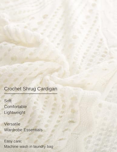 Women Crochet Shrug Sweater Tie Front Knit Bolero Shrug for Dress Short Sleeve Cropped Cardigan