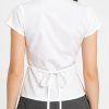 Women's Pleated Bust Button Down Shirt Tie Back Fitted Short Sleeve Blouse Casual Tops