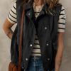 Womens Vests 2025 Fall Outerwear Button-Down Lapel Collar Elastic Hem Sleeveless Jacket Cargo Vest