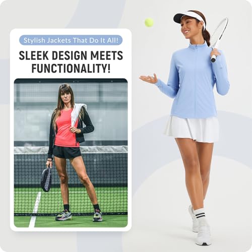 Women's Lightweight Running Jacket Sun Protection Athletic Full Zip Long Sleeve Shirts UPF 50+ Pockets Cycling