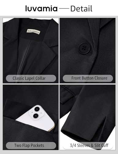 Linen Blazers for Women Business Casual Cropped 3/4 Sleeve Lightweight Lined Work Office Suit Blazer Jackets