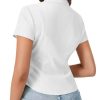Women's Collared V Neck Button Down Ruched Slim Fit Short Sleeve Work Shirt Blouse
