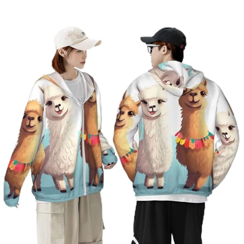 Women's UPF 50+ Sun Protection Jacket Zip Up Hoodie Rash Guard Llama Alpaca Long Sleeve Sun Shirt for Hiking Outdoor