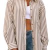 Womens Striped Button Down Shirt Casual Long Sleeve Blouse Top