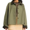 Womens Contrast Collar Jacket Casual Button Down Long Sleeves Crop Trench Coat Outerwear with Pockets