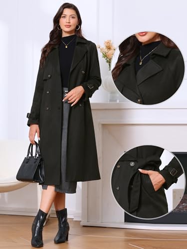 Winter Trench Coats for Women's 2025 Double Breasted Belted Long Overcoat