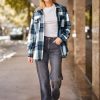 Womens Fall Outfits Fashion Clothes Shackets Flannel Plaid Button Down Long Sleeve Shirts Jackets