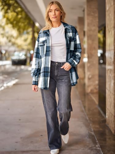 Womens Fall Outfits Fashion Clothes Shackets Flannel Plaid Button Down Long Sleeve Shirts Jackets