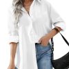 Women Oversized Button Down Shirts Office Drop Shoulder Blouse Long Sleeve Boyfriend Dress Shirt with Pockets