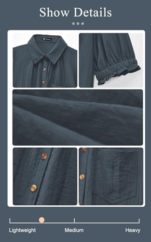 Womens Summer Short Sleeve Button Down Shirts V Neck Collared Casual Blouse Tops with Pockets