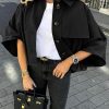 Womens Oversized Cropped Trench Coats Single Breasted 3/4 Cape Sleeve Trendy Casual Jackets Button up Outerwear