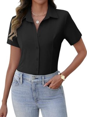 Women's Button Down Shirts Short Sleeve Dress Shirts Basic Business Collared Work Blouses