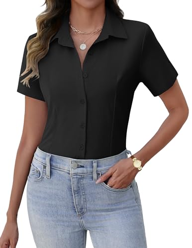 Women's Button Down Shirts Short Sleeve Dress Shirts Basic Business Collared Work Blouses