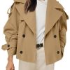 Womens Cropped Trench Coat Casual Double Breasted Short Jacket Fall Fashion Outerwear with Belt