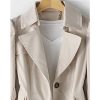 Women's Single Breasted Mid-Length Trench Coat Puff Sleeve Lapel Overcoat Windproof Classic Outerwear